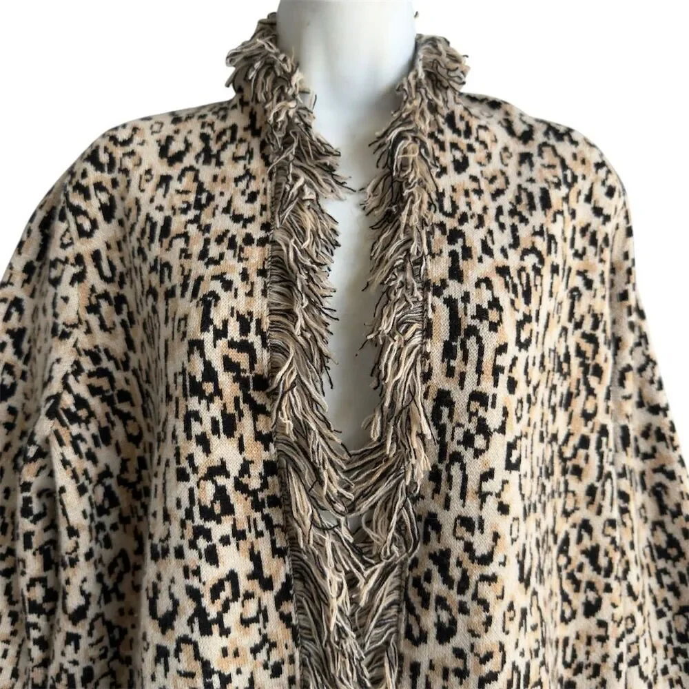 $495 Neiman Marcus Leopard Print Cashmere Collection Cardigan M Ruffle Mob Wife